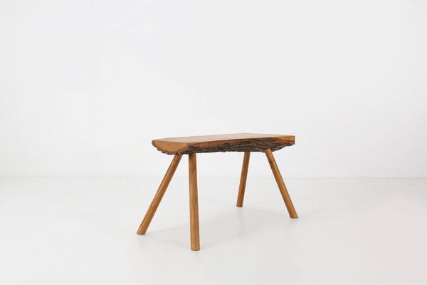 Table basse en tronc d'arbre brutaliste en chêne massif, vers 1950