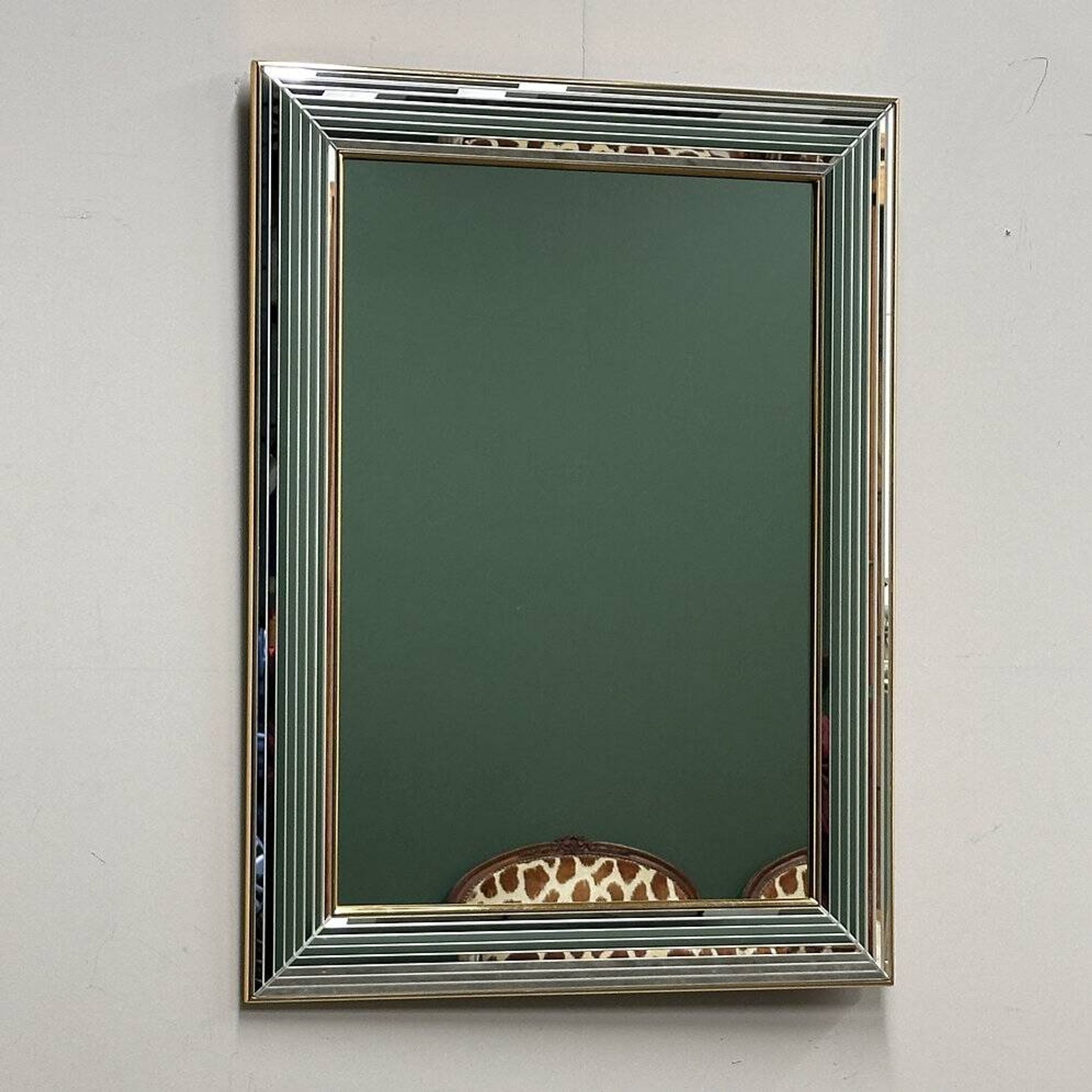 DeKnudt 1980s “Disco” mirror with layered bevelled frame & gilt trim