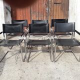 6 Bauhaus armchairs steel and leather / design