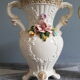 White dabbling vases with capodimonte porcelain floral decoration
