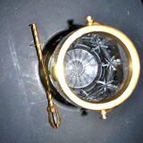 Vintage gold cut crystal ice bucket - ice cube pot + tongs CRISTAL AG