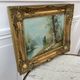 painting oil on canvas landscape river and forest frame wood signed years 40-50