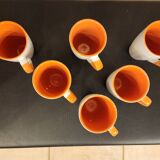 Set of 6 orange and white cups – 10 cl – perfect condition