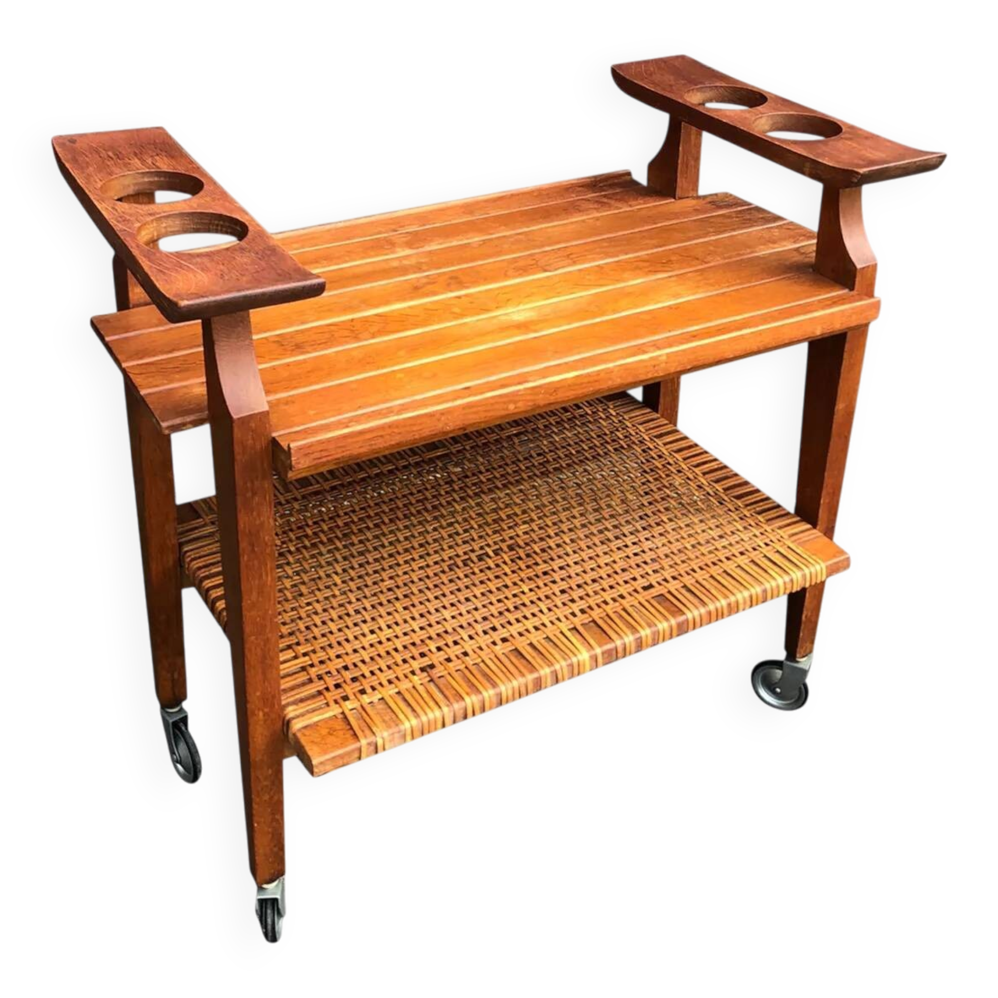 Wooden rolling dessert trolley
