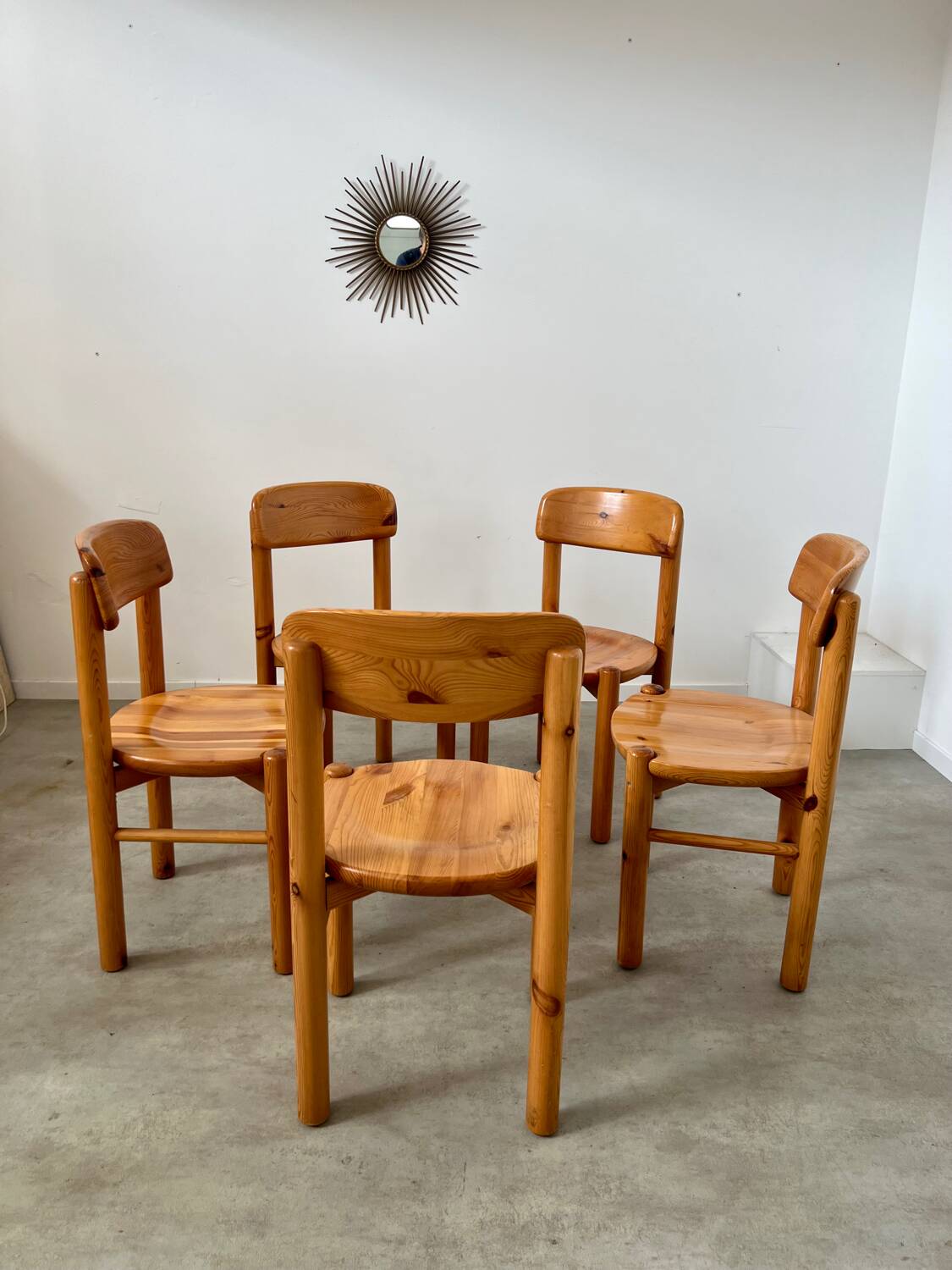 Lot de 5 chaises en pin massif design scandinave Reiner Daumiller vintage années 70