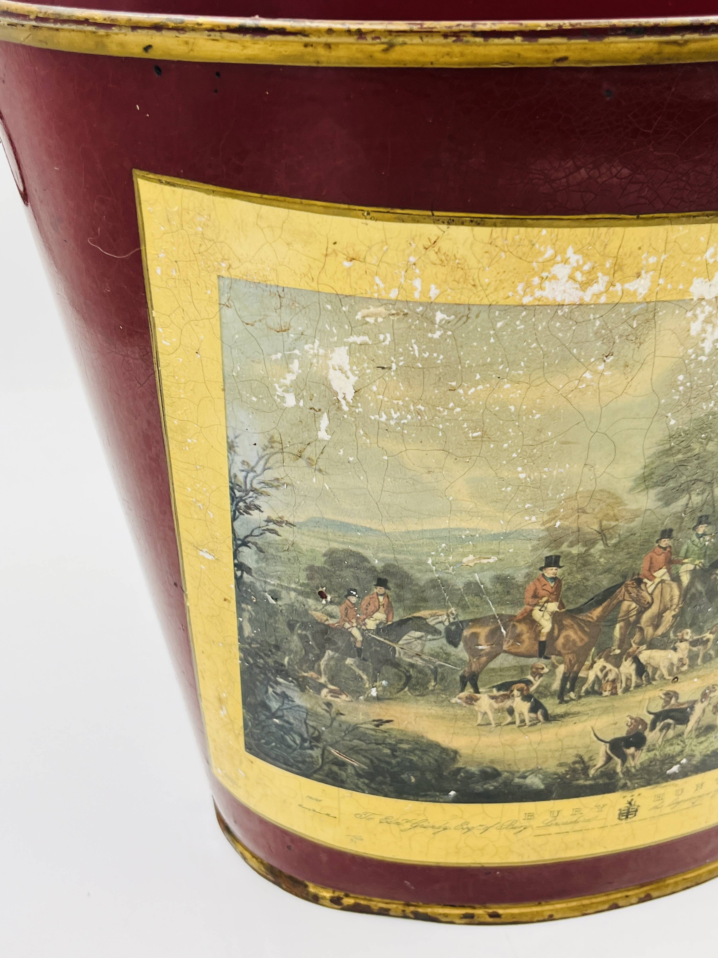 Vintage metal wastepaper basket hunting scene Bury Hunt
