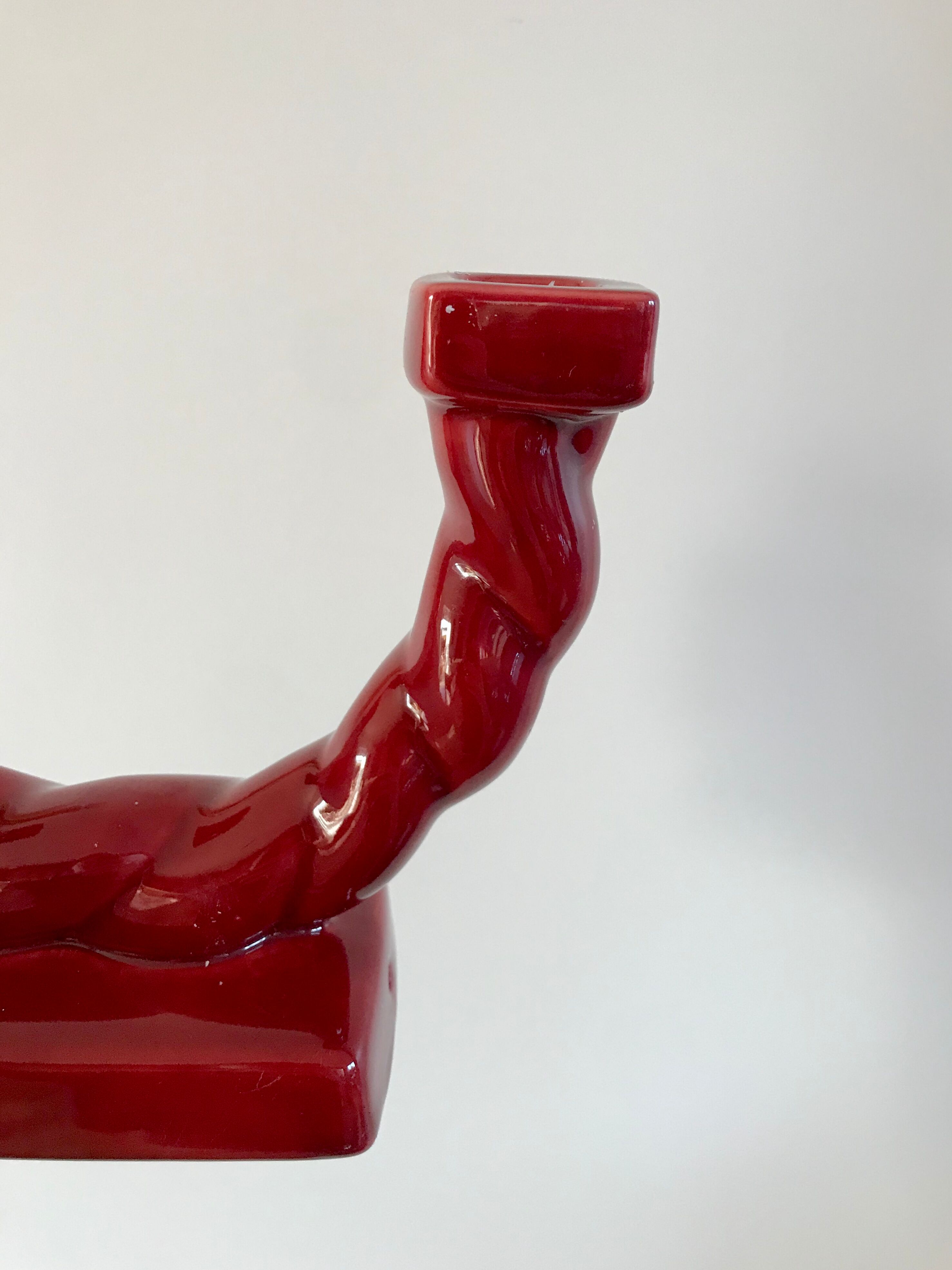Bougeoir en céramique rouge bordeaux art déco années 30-40