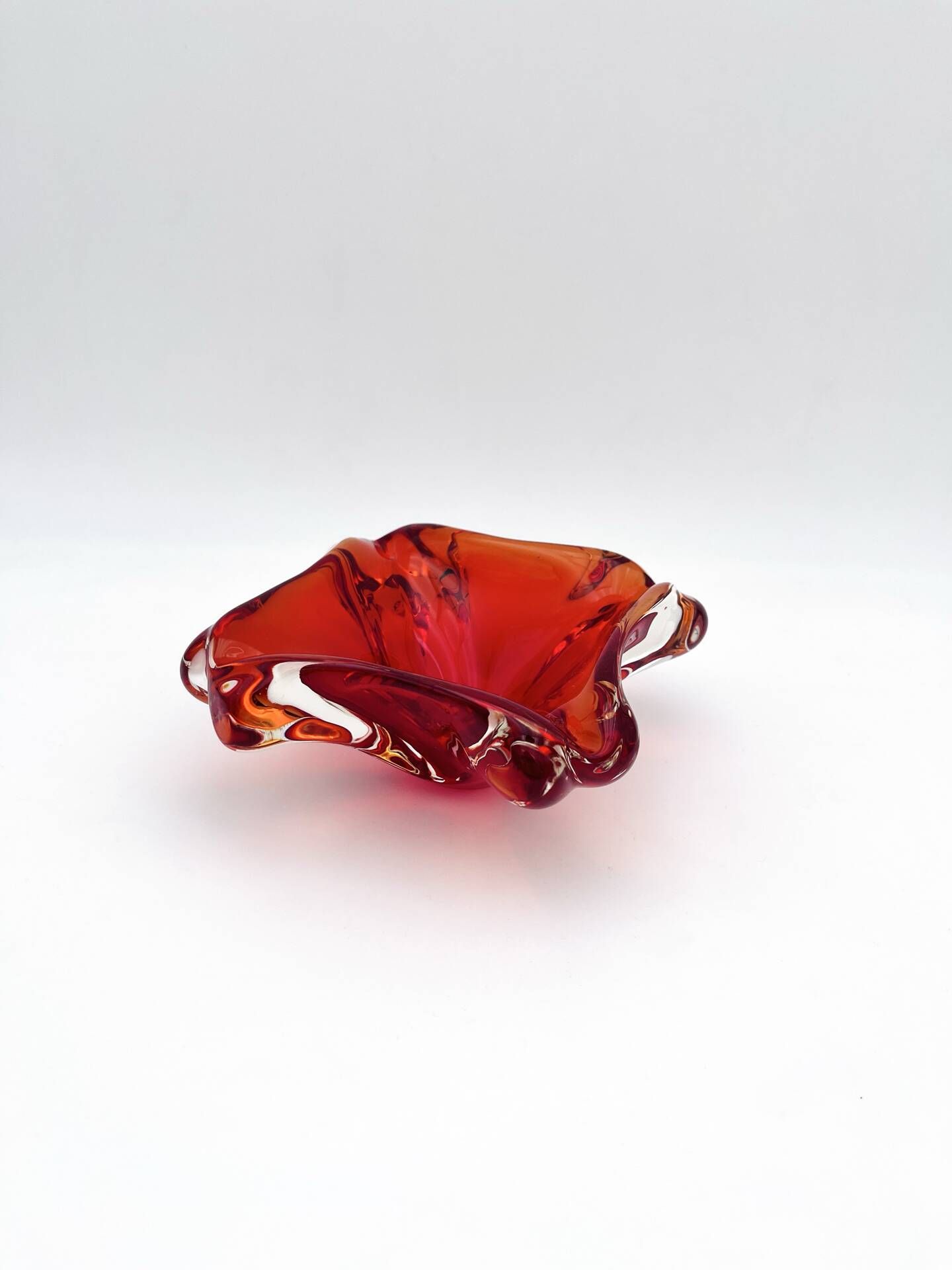 Flavio Poli Seguso Sommerso Red Amber Vintage 60s Art Glass Ashtray