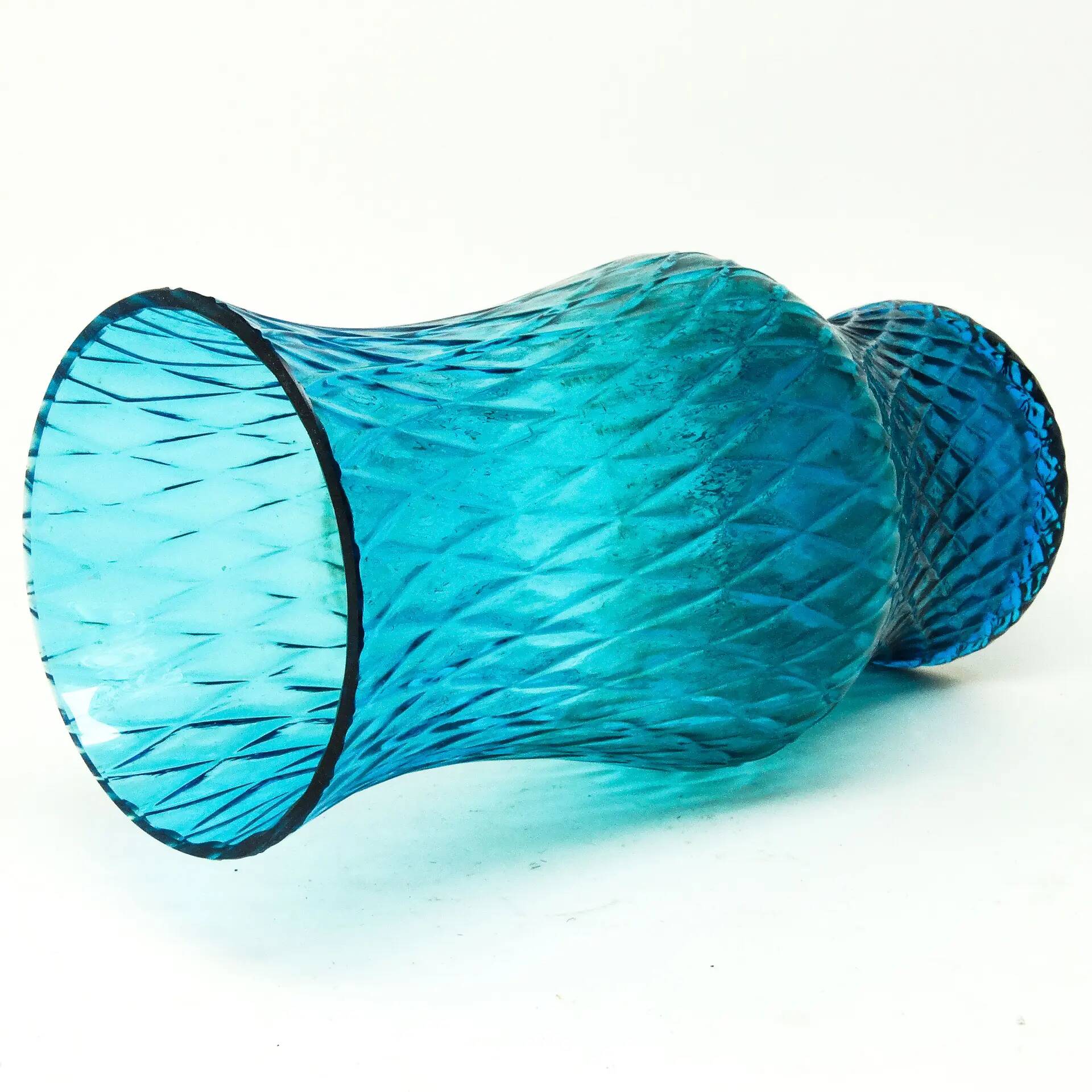 Postmodern vase, turquoise glass, designed by Z. Horbowy, Poland, 1970s