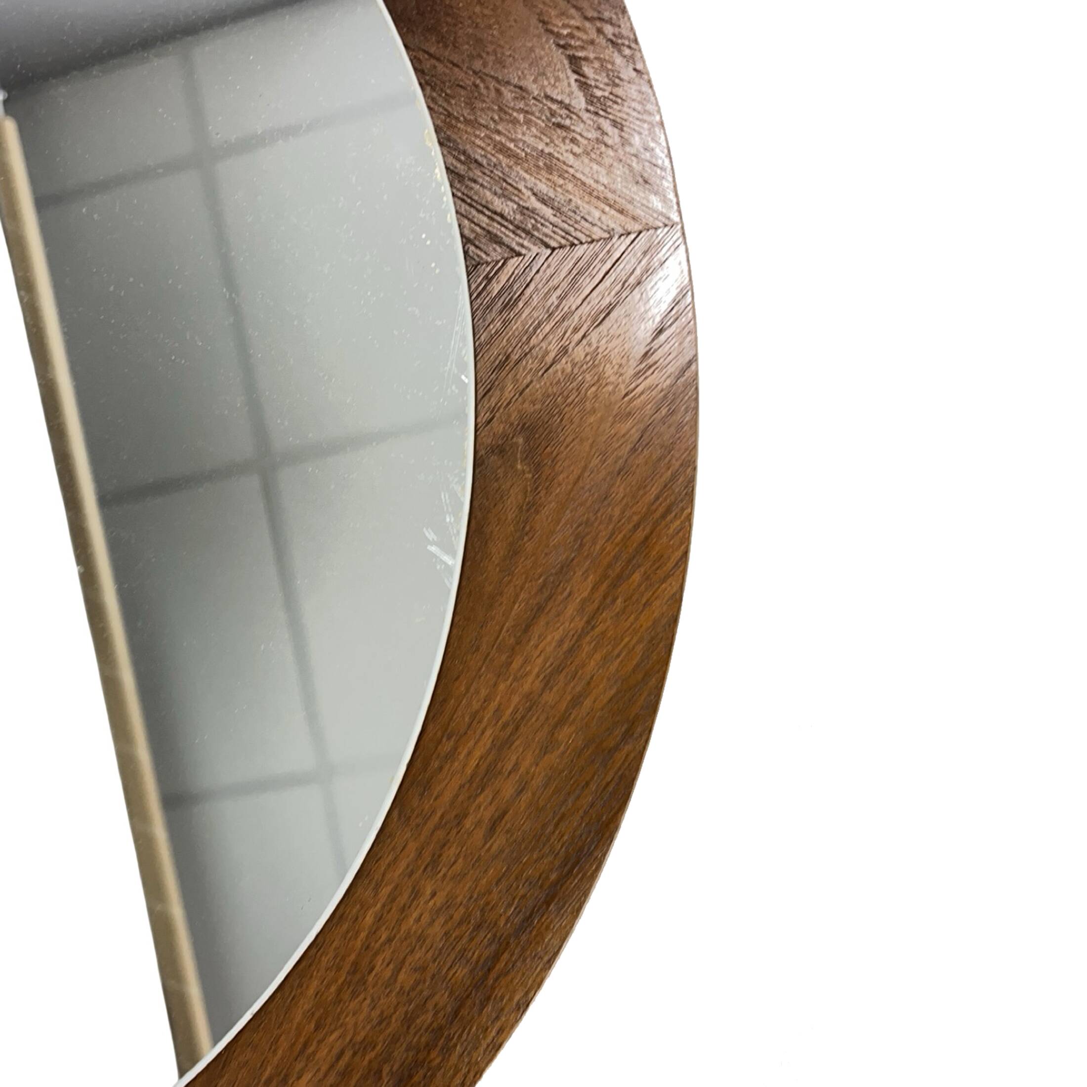 Round vintage mirror with wooden frame Scandinavian style Denmark 1960s