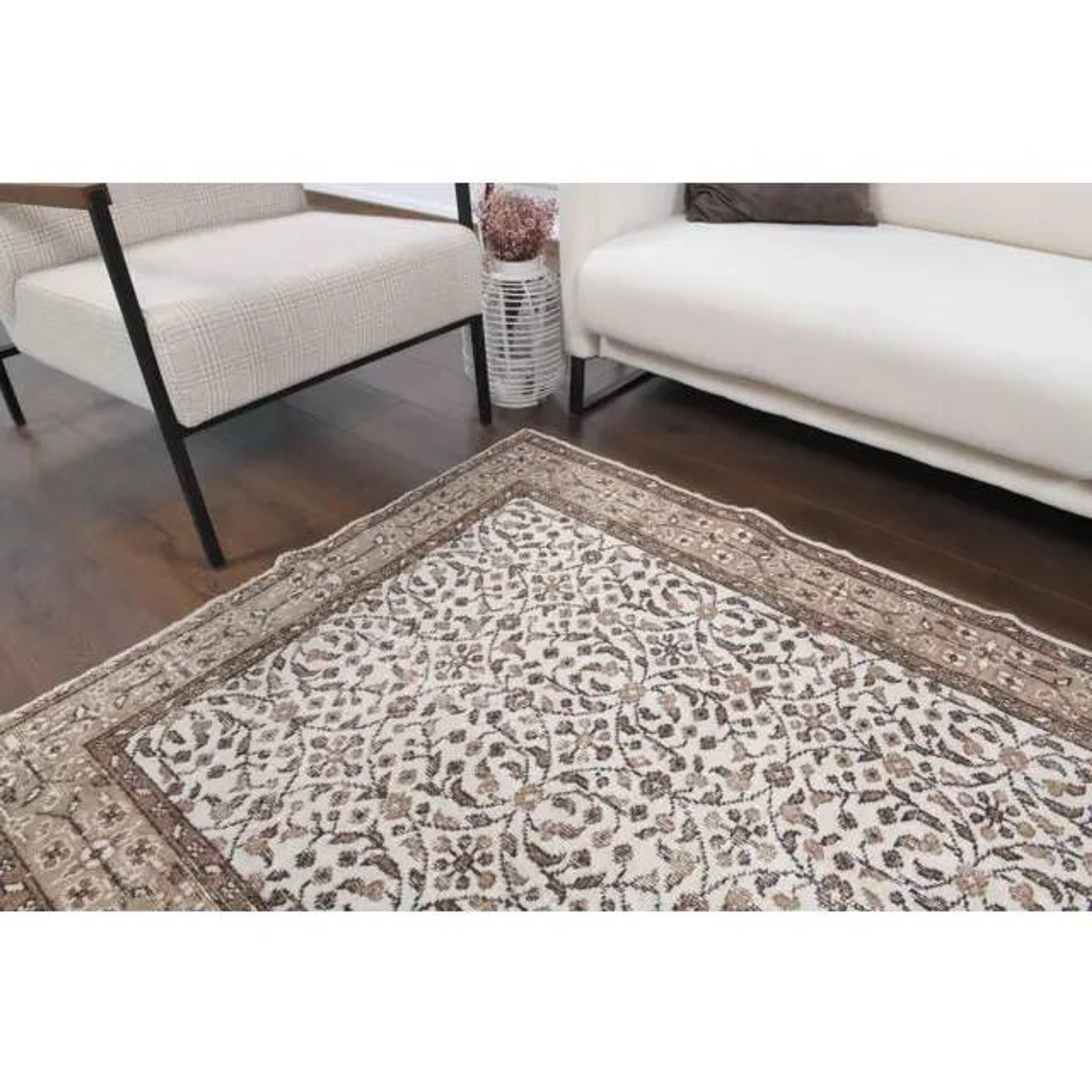 Vintage Turkish Oushak Handmade Wool Cotton White Area Rug 119x202