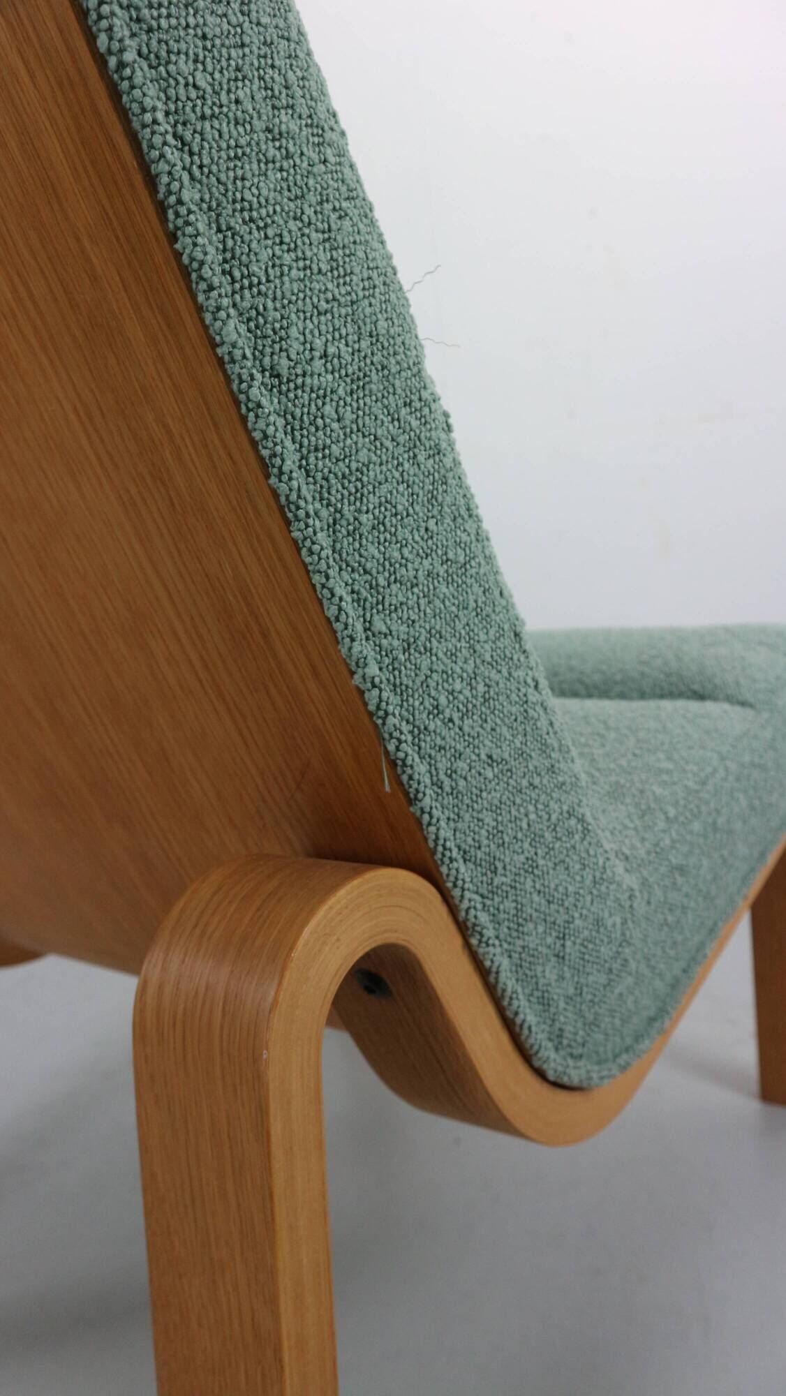 Danish Plywood Lounge Chair by Magnus Olesen,  in mint bouclé