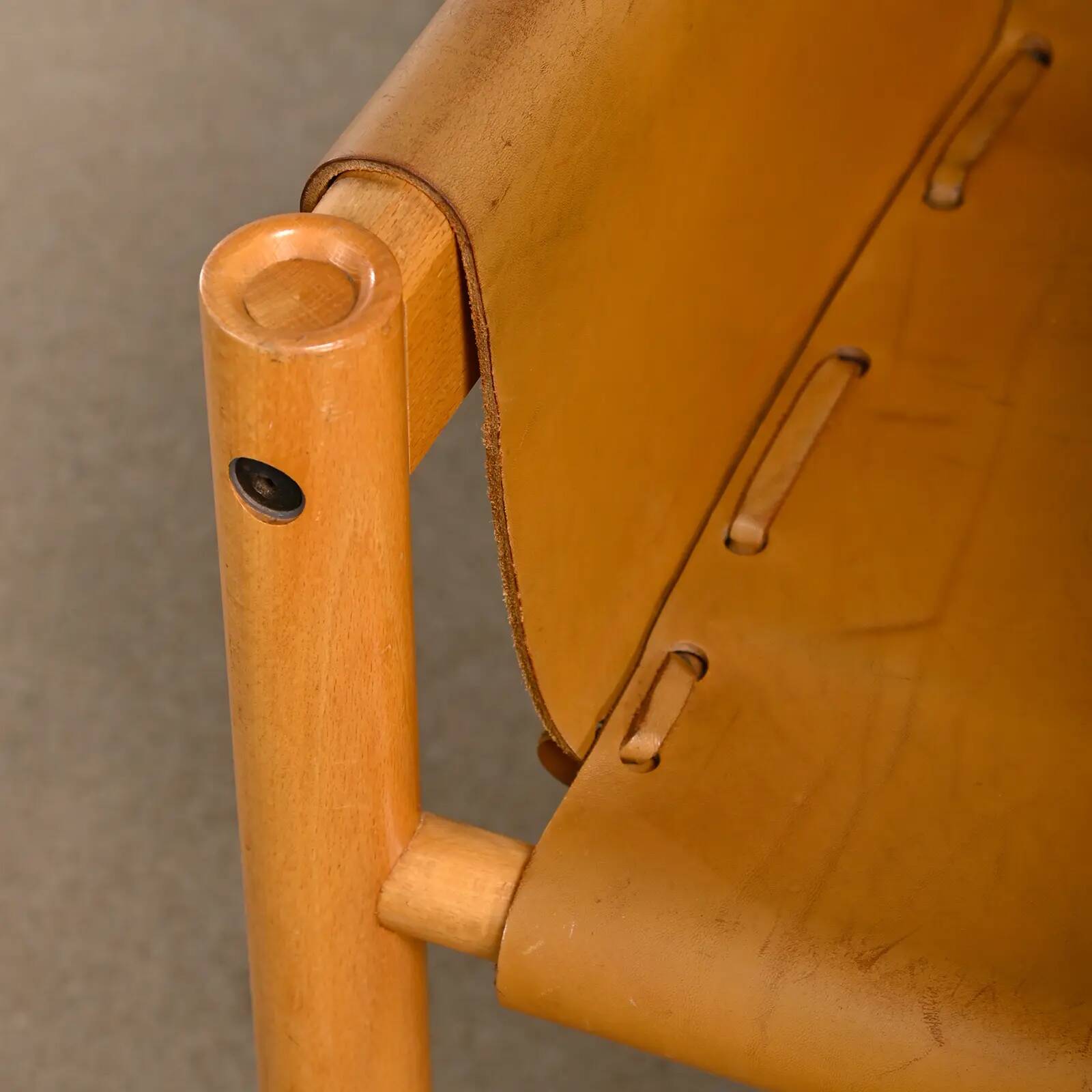 Armchair Wood and cognac colored Saddle Leather, Ibisco Italy 1970s