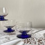 Lot de 4 verres coupes coupelles art déco et pied coloré bleu