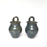 Pair of blue pyrite stoneware pots
