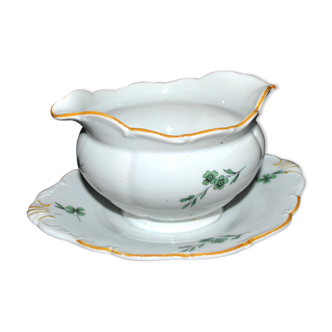 Saucière verseuse vintage en porcelaine ornée de trèfles vert