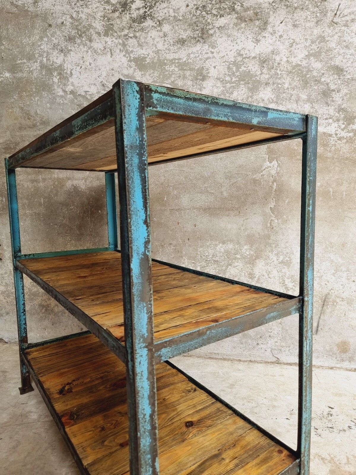 Industrial shelving unit sidetable kitchen rack pastel blue
