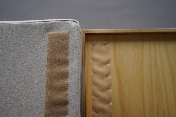 Vintage plywood stools with gray cushions, 1990s, set of 4