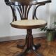 Vintage swivel office chair with curved wood and caning (Thonet style)