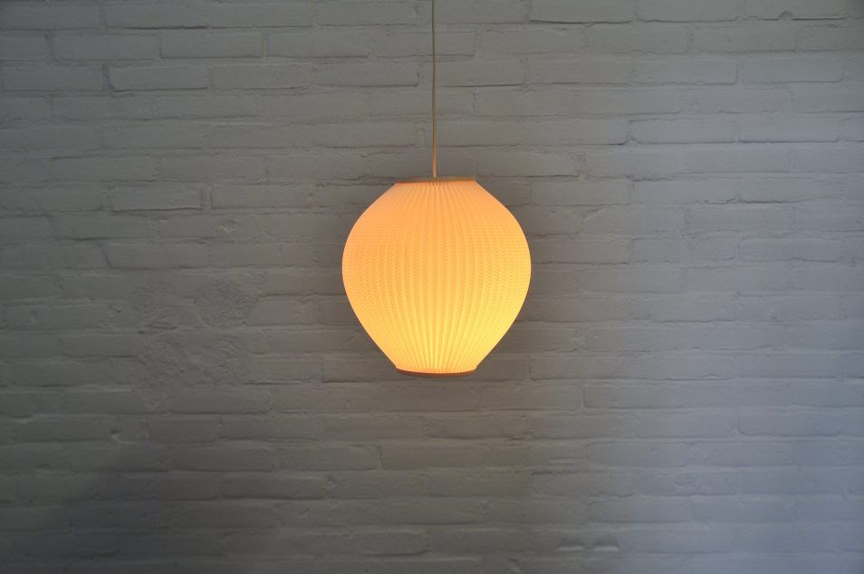 White plastic pendant lamp Pearl Shade by Lars Schiøler 1960