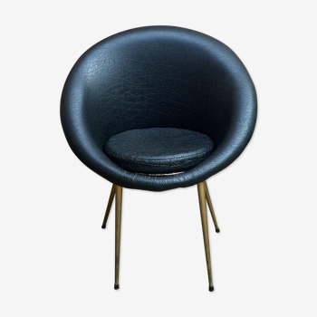 Fauteuil corbeille skai noir