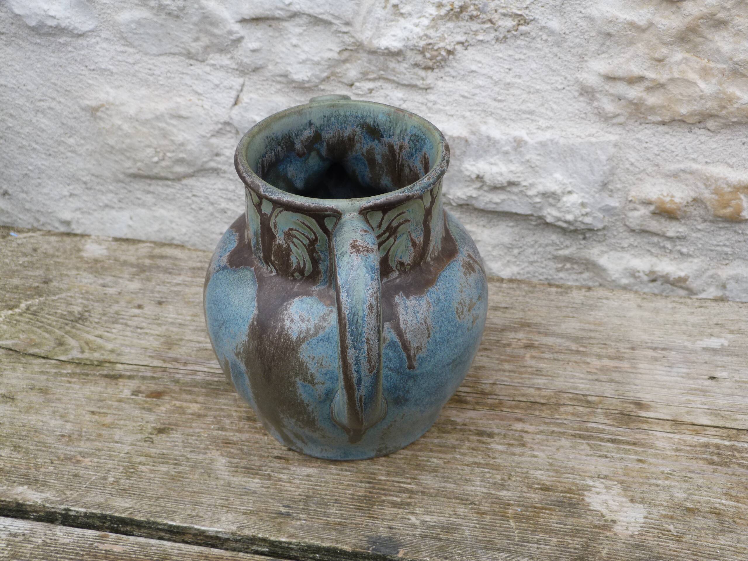 Art Nouveau stoneware pitcher signed Denbac