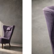 Vintage Mid-Century Scandinavian Modern Oak & Purple Fabric High Back Wing