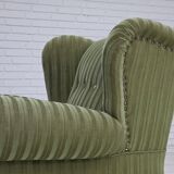 1950s, Danish relax armchair, green furniture velour fabric, ash wood legs.