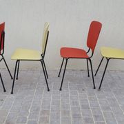 4 vintage metal tubular feet chairs, vinyl seating, skai