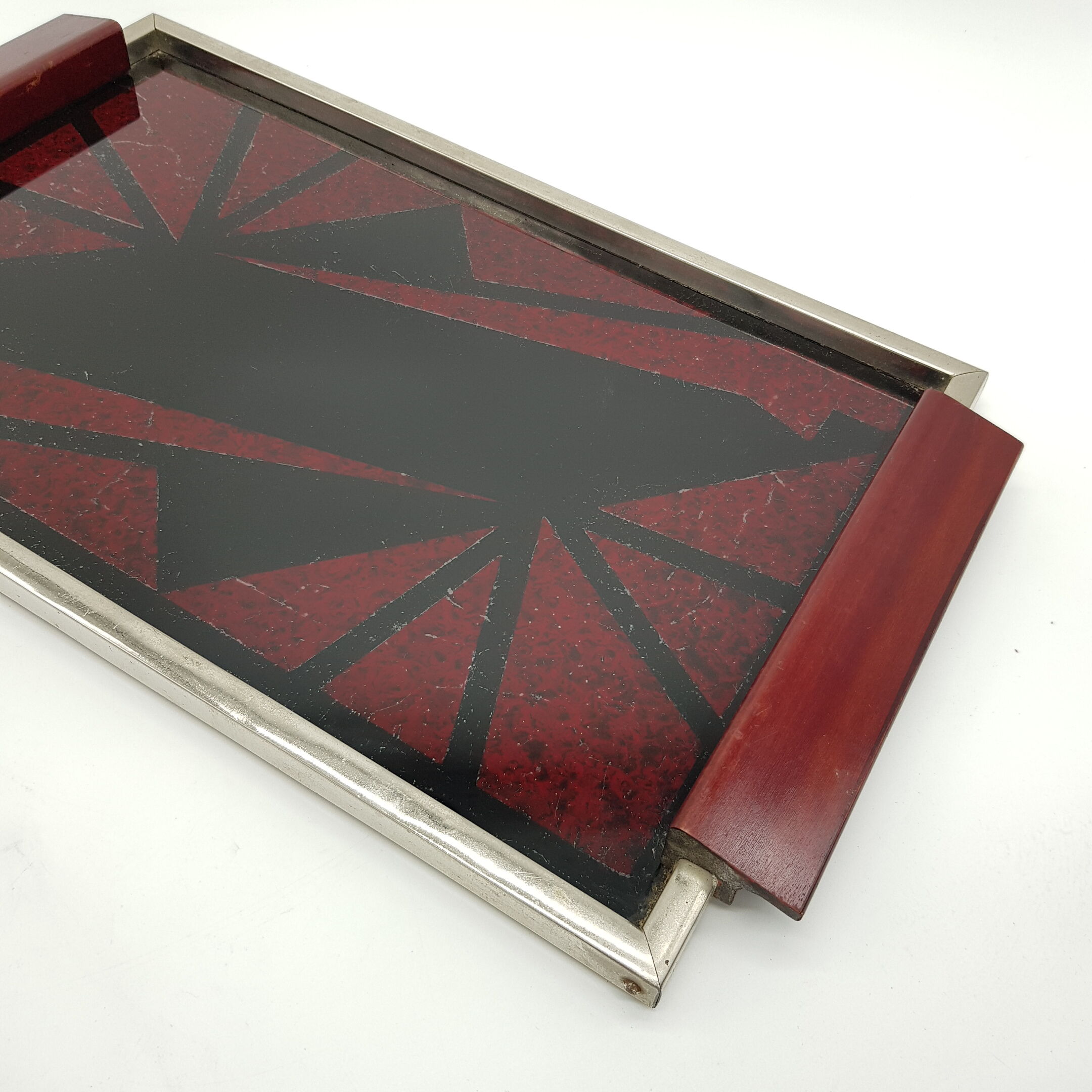 Geometric decor glass tray fixed under glass