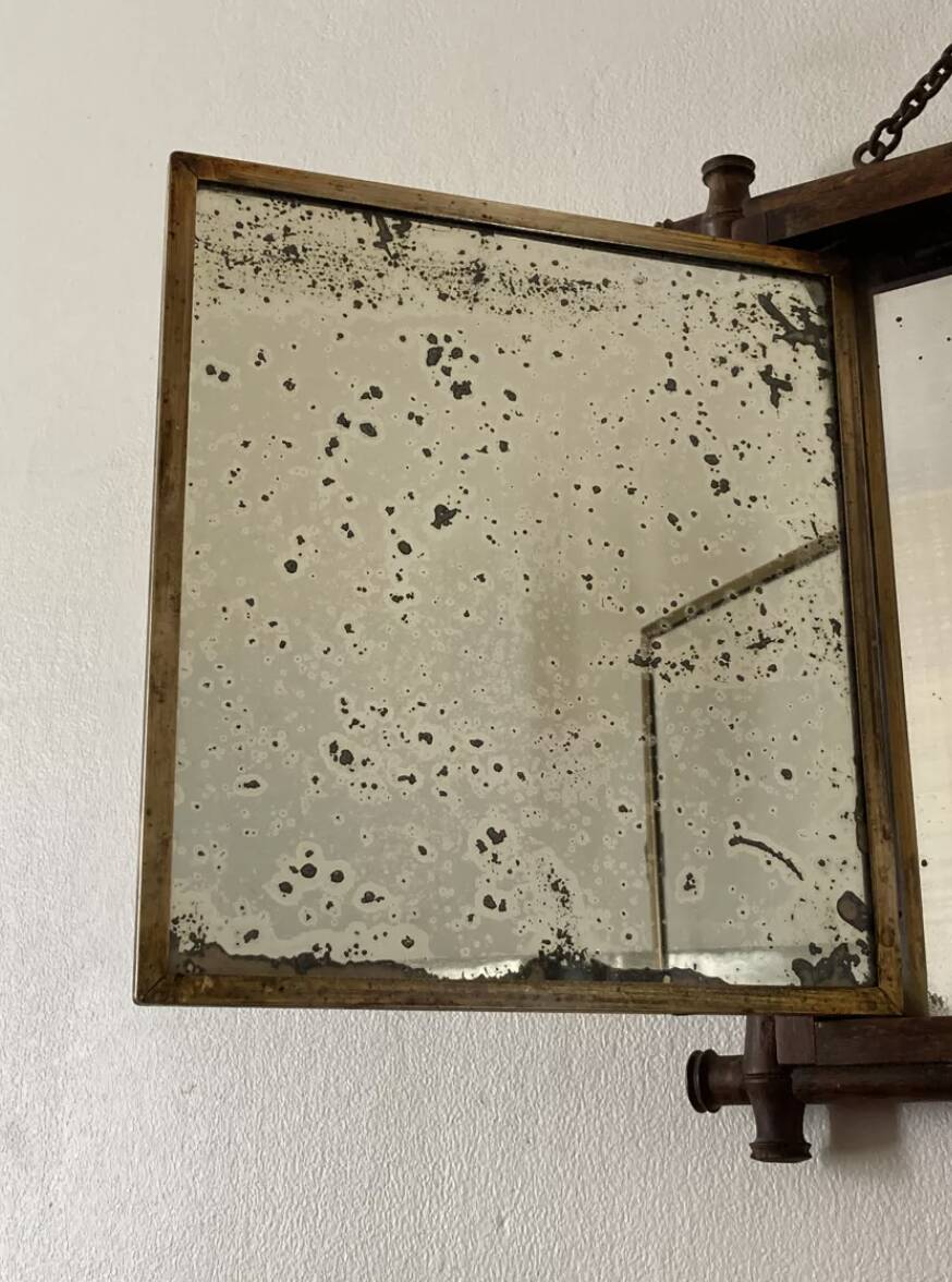 Gold square barber mirror with Japan Napoleon III print