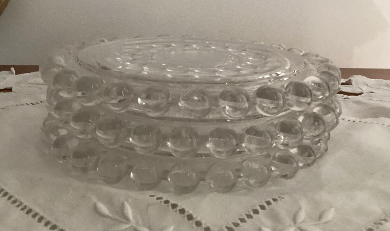 Set of 3 pearl border bottle coasters - vintage