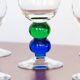 6 vintage crystal stemmed glasses, green and blue bubble foot