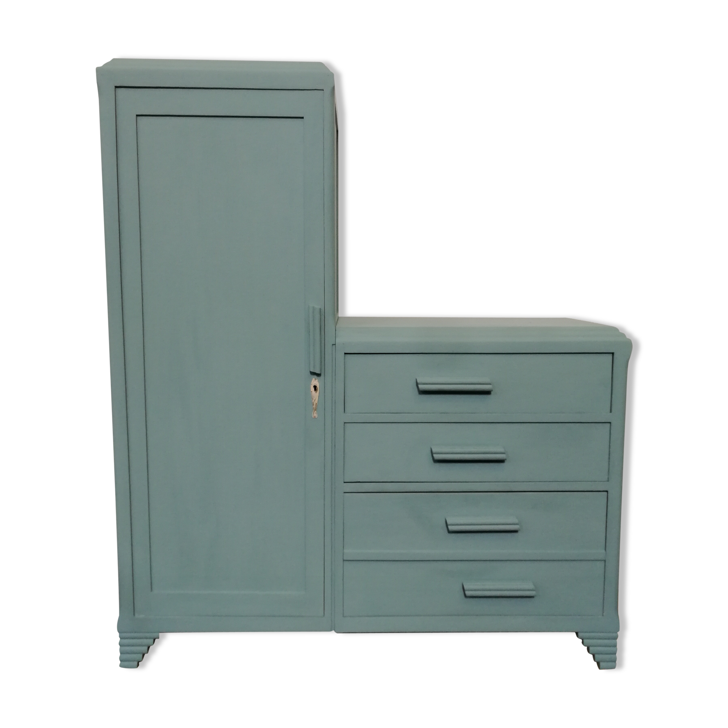 Meuble asymétrique des années 50 bleu canard