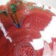 Glazed stoneware sauce boat Fontgombault, red and green, vintage 1960-1970.
