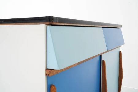 Willy Van Der Meeren, Blue Two-Tone Kitchen Cabinet for Tubax