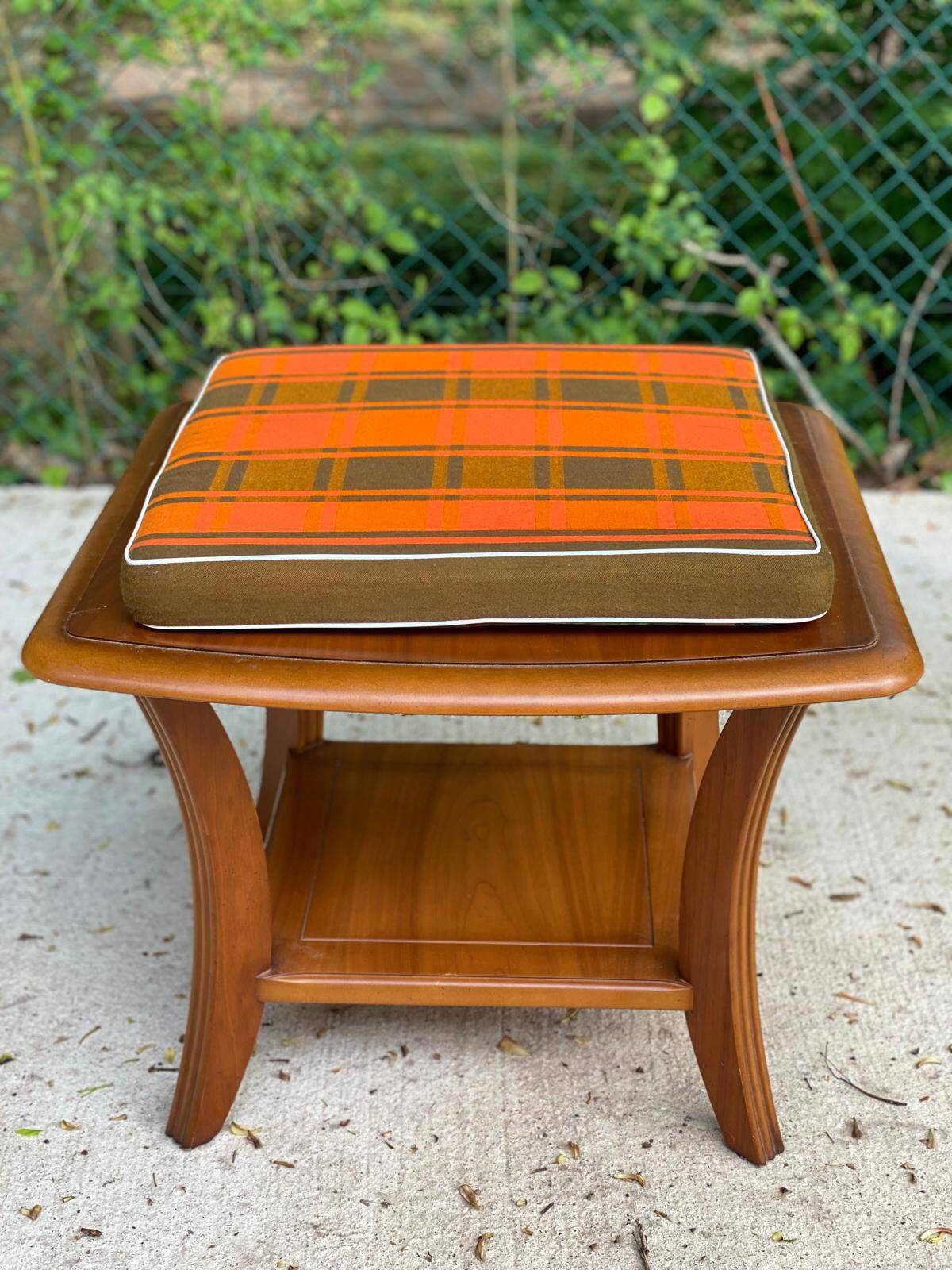 Scandinavian square coffee table, curved wood and glass, 60cm