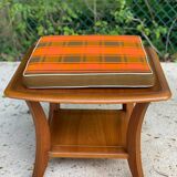 Scandinavian square coffee table, curved wood and glass, 60cm