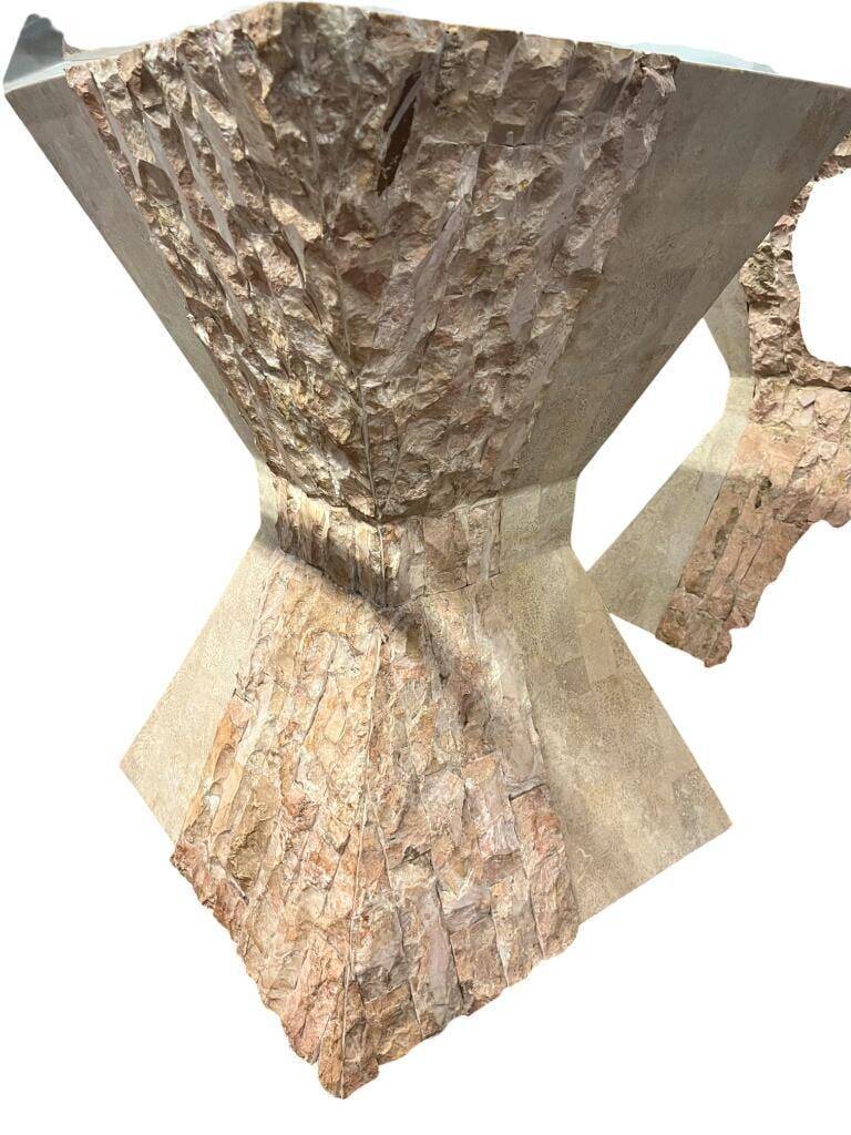 vintage stone dining table with glass top