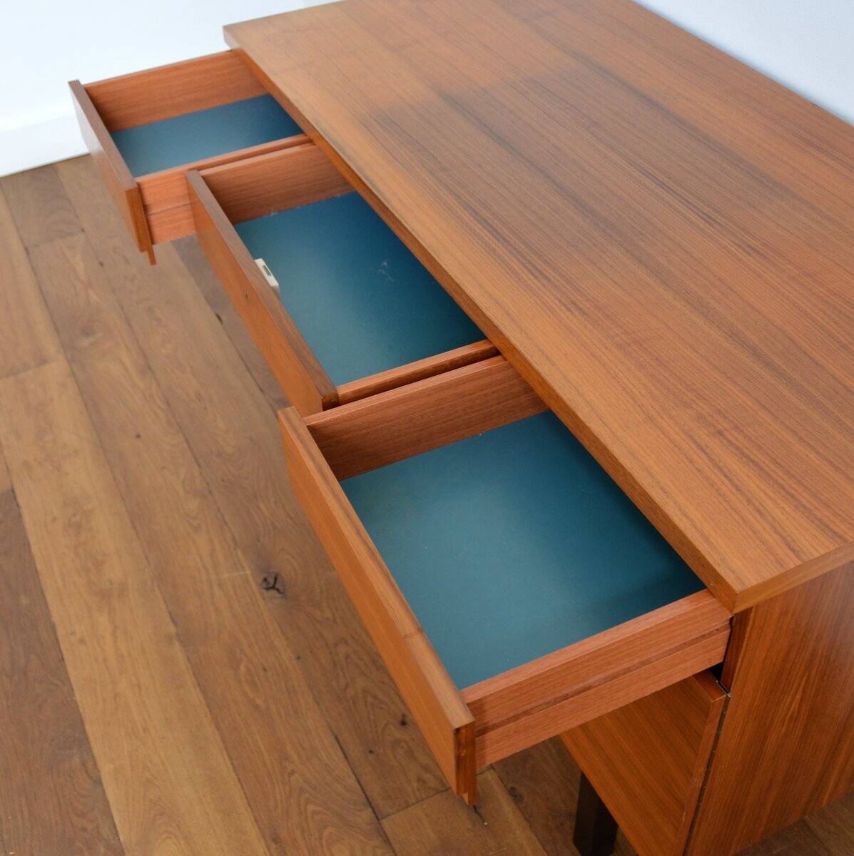 Scandinavian teak desk 2 pedestals 3 drawers 1960s
