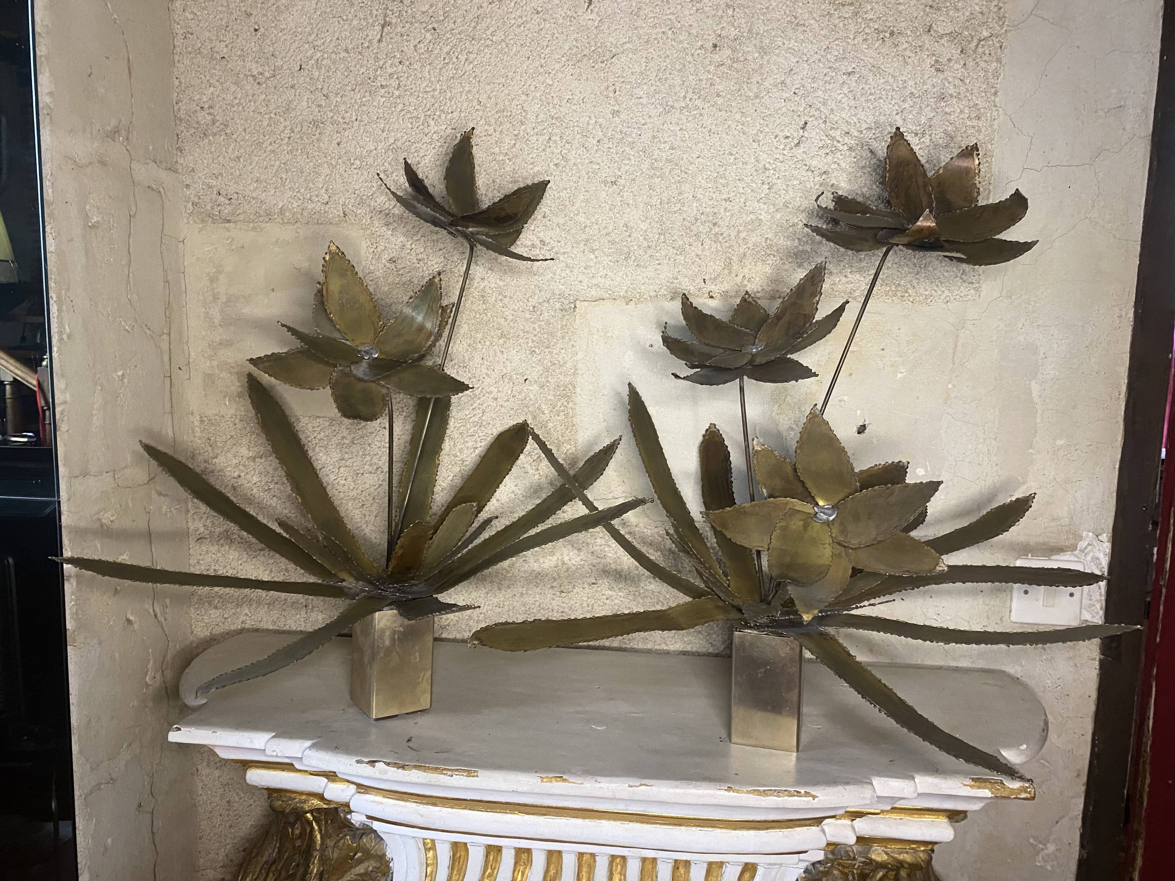 Pair of brass flower bouquets 1970