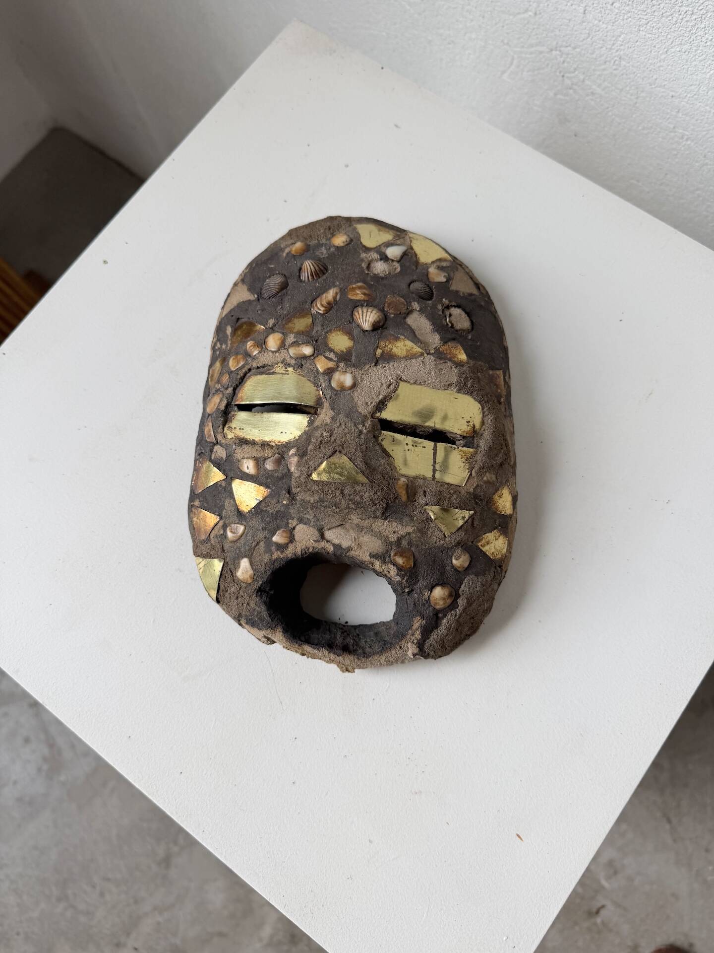 Ancient African mask Luba wood and shell
