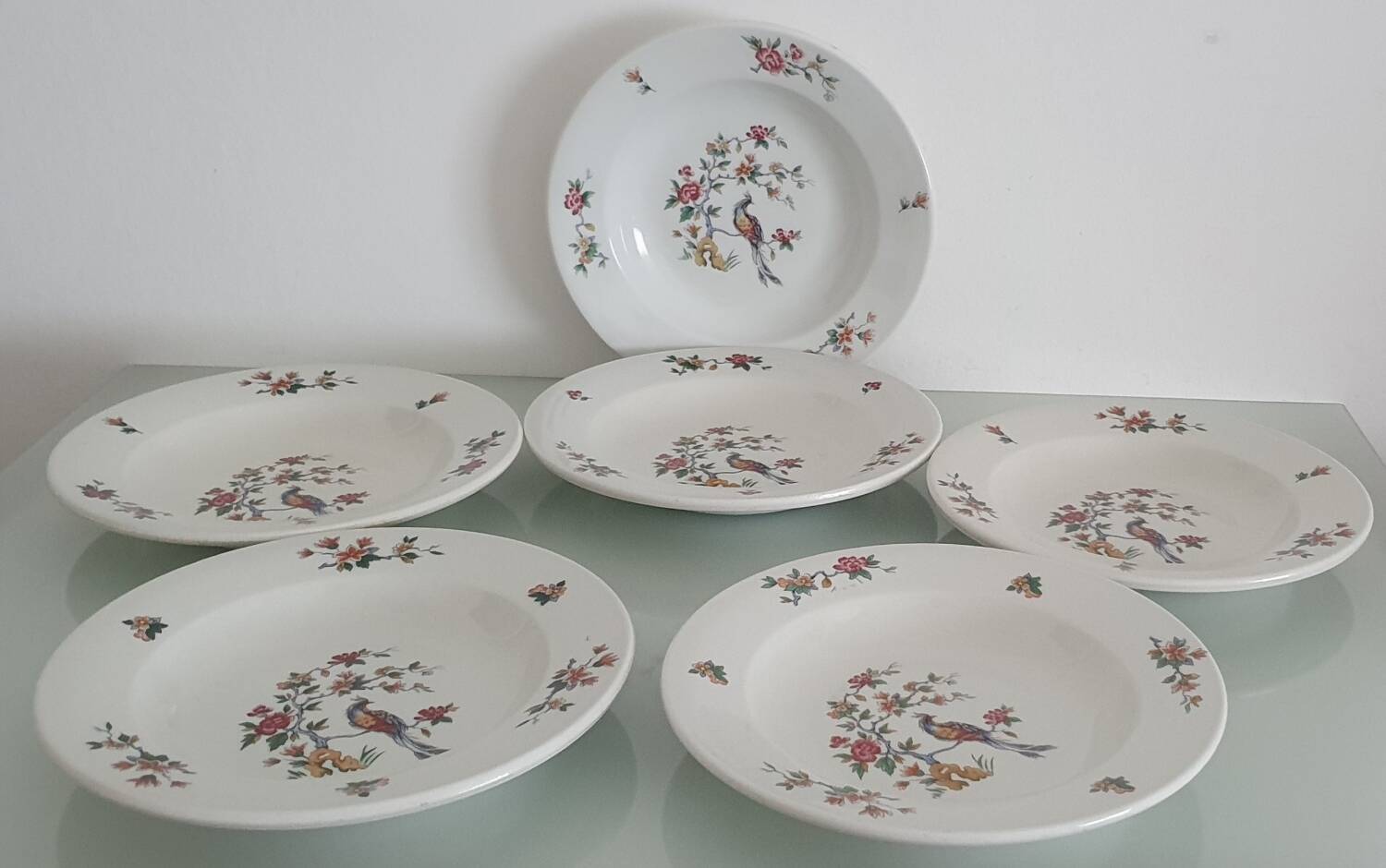 Set of 6 "Bird of Paradise" soup plates from Sarreguemines