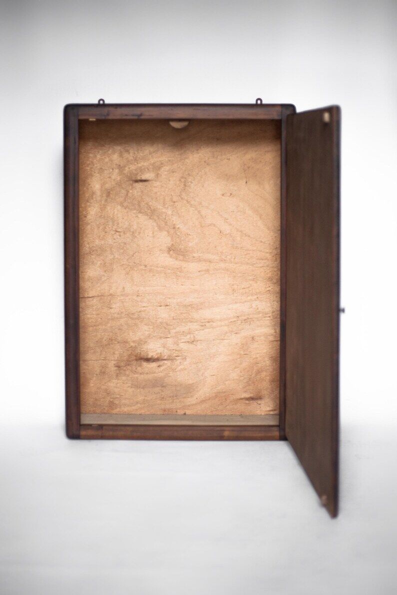 Wall-mounted wooden wardrobe, vintage wall wardrobe, storage furniture, dressing, decor.