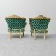 Pair of Louis XV style gilded armchairs with vintage green fabric