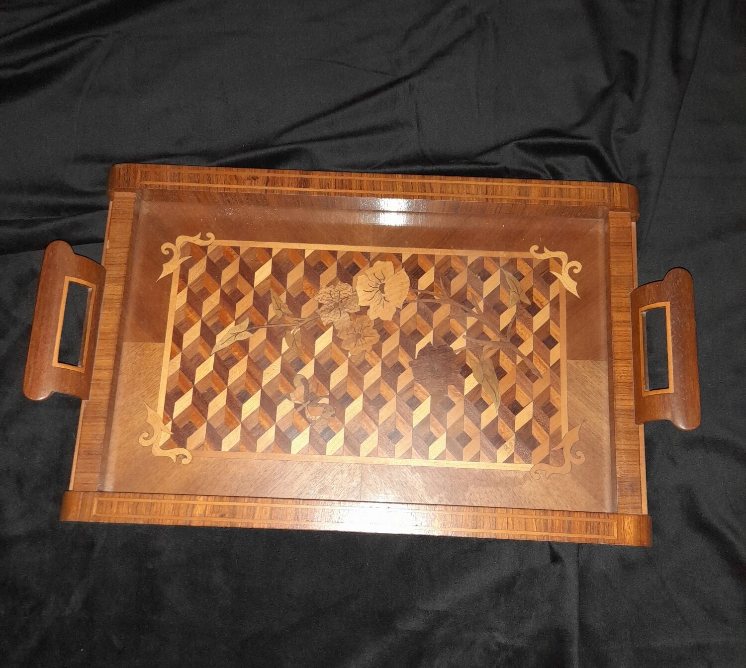Marquetry serving tray.