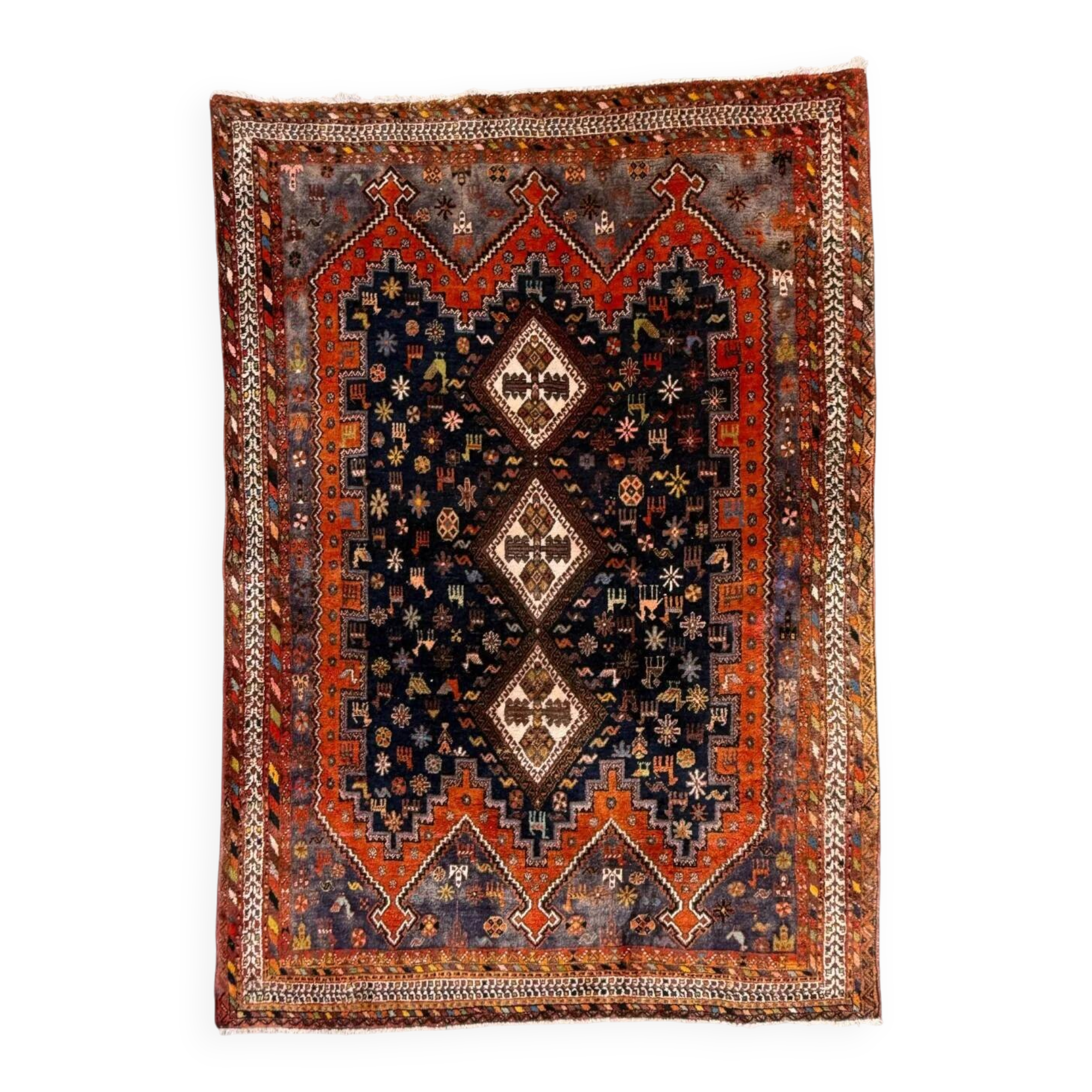 Vintage tribal rug 170x240 cm, wool oriental handmade rug large 2553