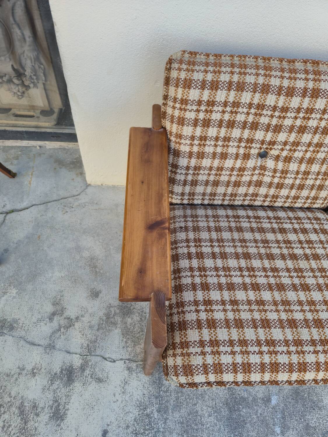 Vintage 3-seater pine sofa, Brutalist style, 1980s