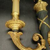 Paire de grandes appliques au carquois style Empire - bronze / patine vert