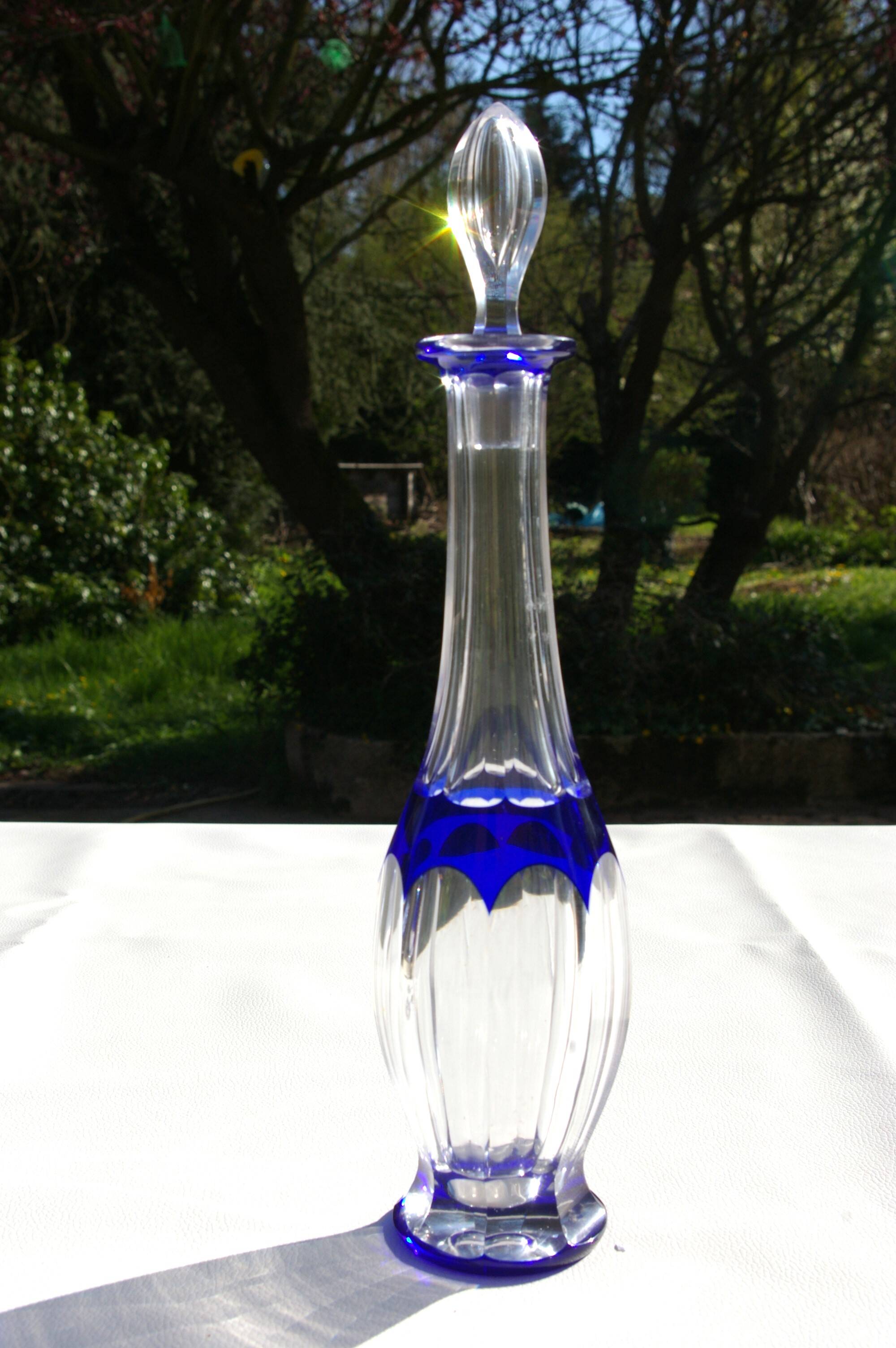 St. Louis BristoL pattern cut crystal liqueur set with blue overlay
